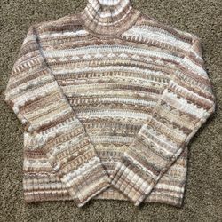 NWT St.John's Bay Neutral Spacedye Textured Mock Neck Sweater Womens Size Medium