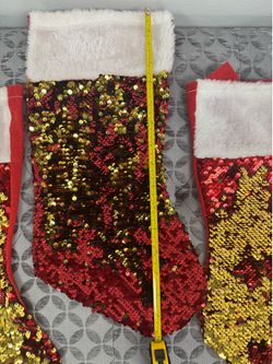 Set of 6 Reversible Red & Gold Sequin Christmas Stockings – 18” Holiday Decor