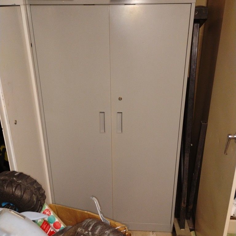 3 Metal Storage Shelves With Locking Doors Do Not Have Key Kid Lost It. 150 Ea Obo