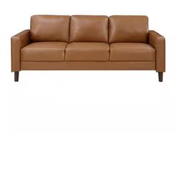Straight Arm Faux Leather Rectangle Sofa in. Brown