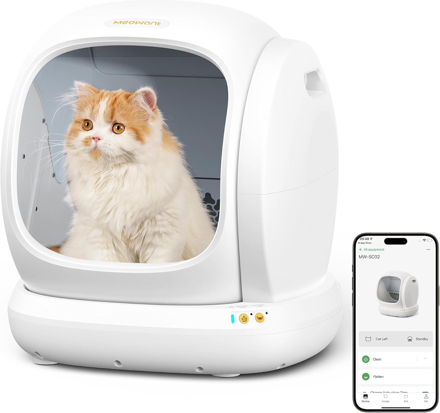 MeoWant Self Cleaning Cat Litter Box, Open-Top Automatic Cat Litter Box with Safety Protection, App Control, Odor-Free, 75L Large Space for Multiple C