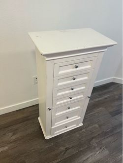 White Wood Jewelry Armoire with Drawers