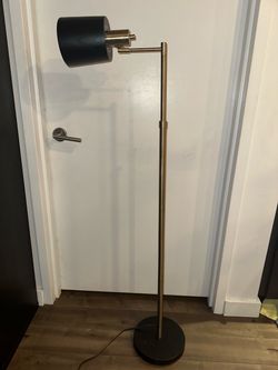Mid-century modern / contemporary black-and-brass adjustable floor lamp.