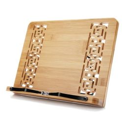 wishacc Large Size Bamboo Book Stand and Cookbook Holders for Reading Hands Free