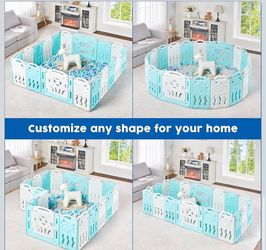 Albott playpen Adjustable Shape, Portable Design for Indoor Outdoor Use(18 Panels)  Color-Blue Age- 6 months -24 months  	•Material-High Density Polye