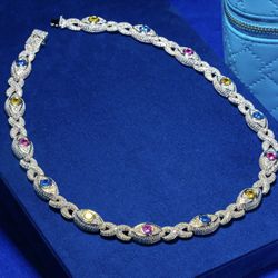 14MM MOISSANITE MULTI GEMSTONE EVIL EYE ETERNITY CHAIN