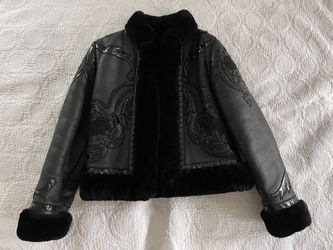 Vintage Valentino Embroidered Leather Shearling Coat