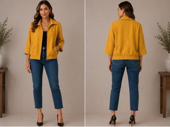 NYCC mustard and black cropped jacket & Lightweight burgundy hooded jacket, size medium
