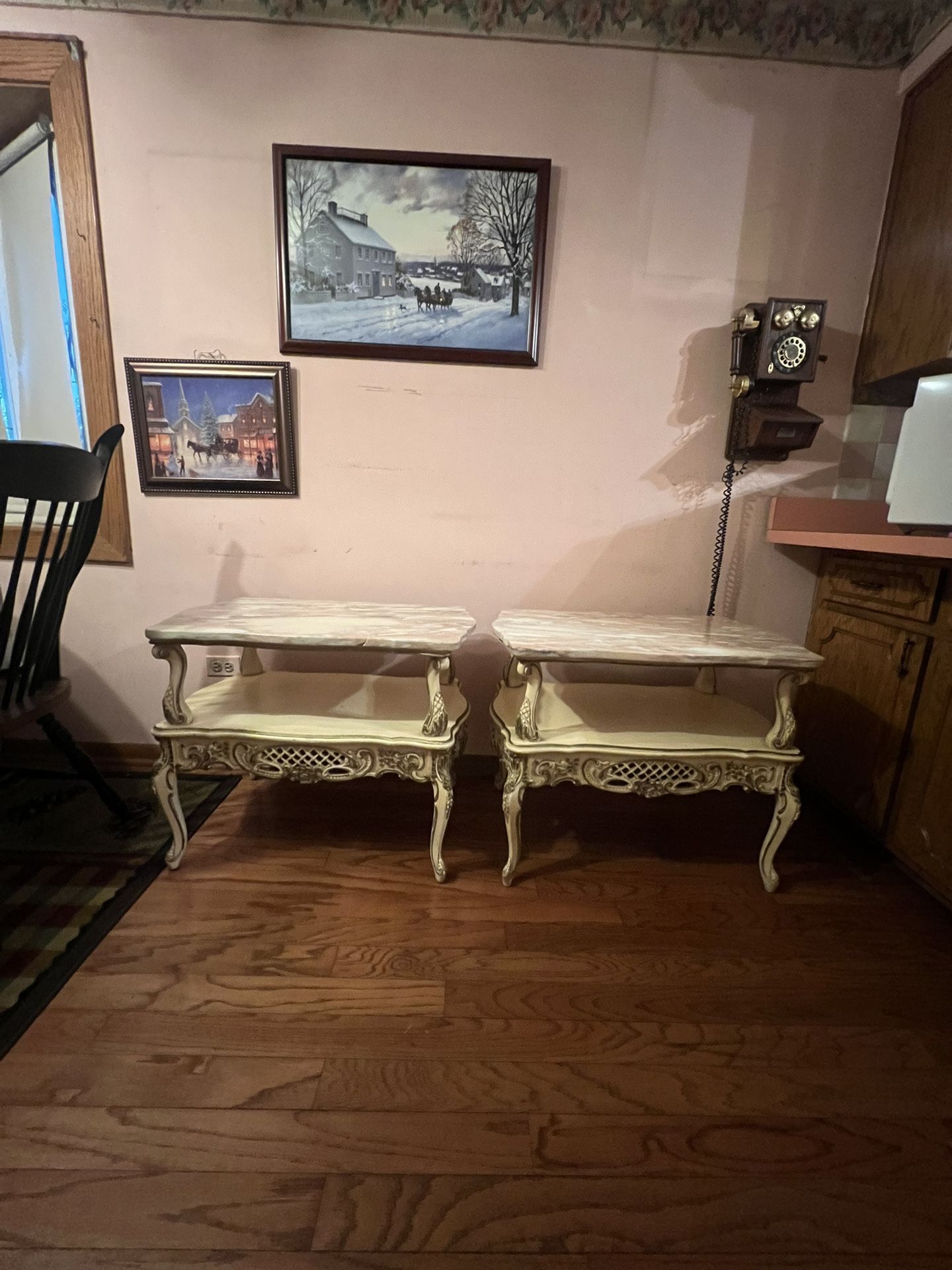 2 Vintage French Side Tables With Marble Top Both for 80$
