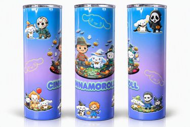 Hello Kitty Cinnamaroll & Horror Movie Villain sublimation design on a 30oz Tumbler