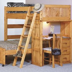 Wood Bunk Bed Set w/ Desk