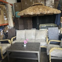 4-Pieces Aluminum Patio Conversation Set Sofa Set with 5”Thick Beige Cushions