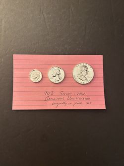 Coins – SILVER - Brilliant Uncirculated 90% SILVER  – originally Part of 1962 Proof Set – Total 3 Coins