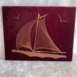 Copper Art Products Co String Art Sailboat, Retro Sailboat Ship Schooner Nautical Velvet Wall Decor, Vintage Wall Art
