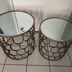 2 Round Mirror Tables