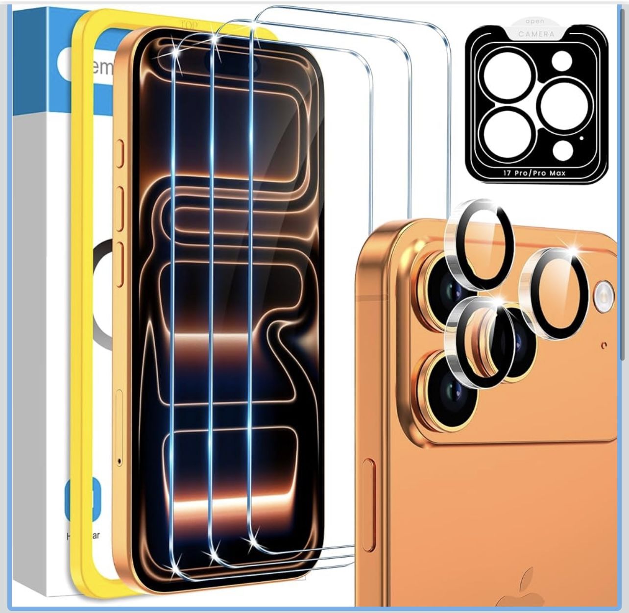 Fotbor Compatible for 3 Pack iPhone 17 Pro Max Screen Protector with 1 Set Camera Lens Protector, 2025 Upgrade 9H+ Premium Tempered Glass 17 Promax, E