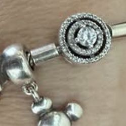 Pandora Moments Halo Snake Chain Bracelet Sterling silver  +  Mickey Pandora charm