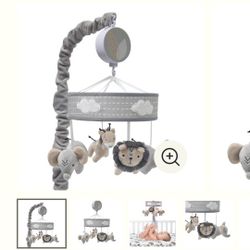 Jungle Safari Gray Elephant/Lion/Giraffe Musical Baby Crib Mobile 