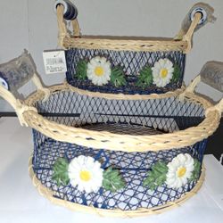 2 decorative wire and woven basket