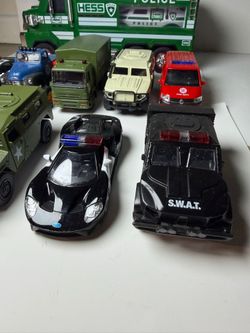 Hess Police Truck + Military & Emergency Vehicle Toy Lot (11 Pieces)
