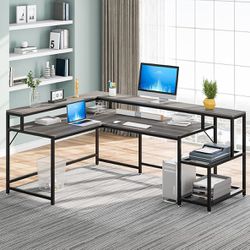Tribesigns Reversible L-Shaped Desk, 69" Corner Desk with Monitor Stand & Shelves