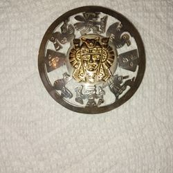 925 Sterling Silver / And 18k Gold Aztec Brooch 
