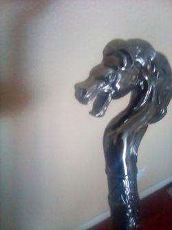 Silver Tone Stallion head handled walking staff / cane.