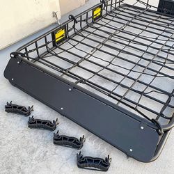 (NEW) $160 Roof Basket and Cargo Net (Set) 64x39” Car Top Carrier Luggage Holder 150lbs Max