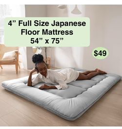 Brand New  4” Full Size Japanese Floor Mattress Futon Mattress, Thicken Daybed Sleeping Pad Foldable Roll Up Boys Girls Dormitory Kids Lounger Bed Cou