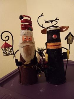 Candleholders: Metal St. Nick and Rudolph 10.5 inches