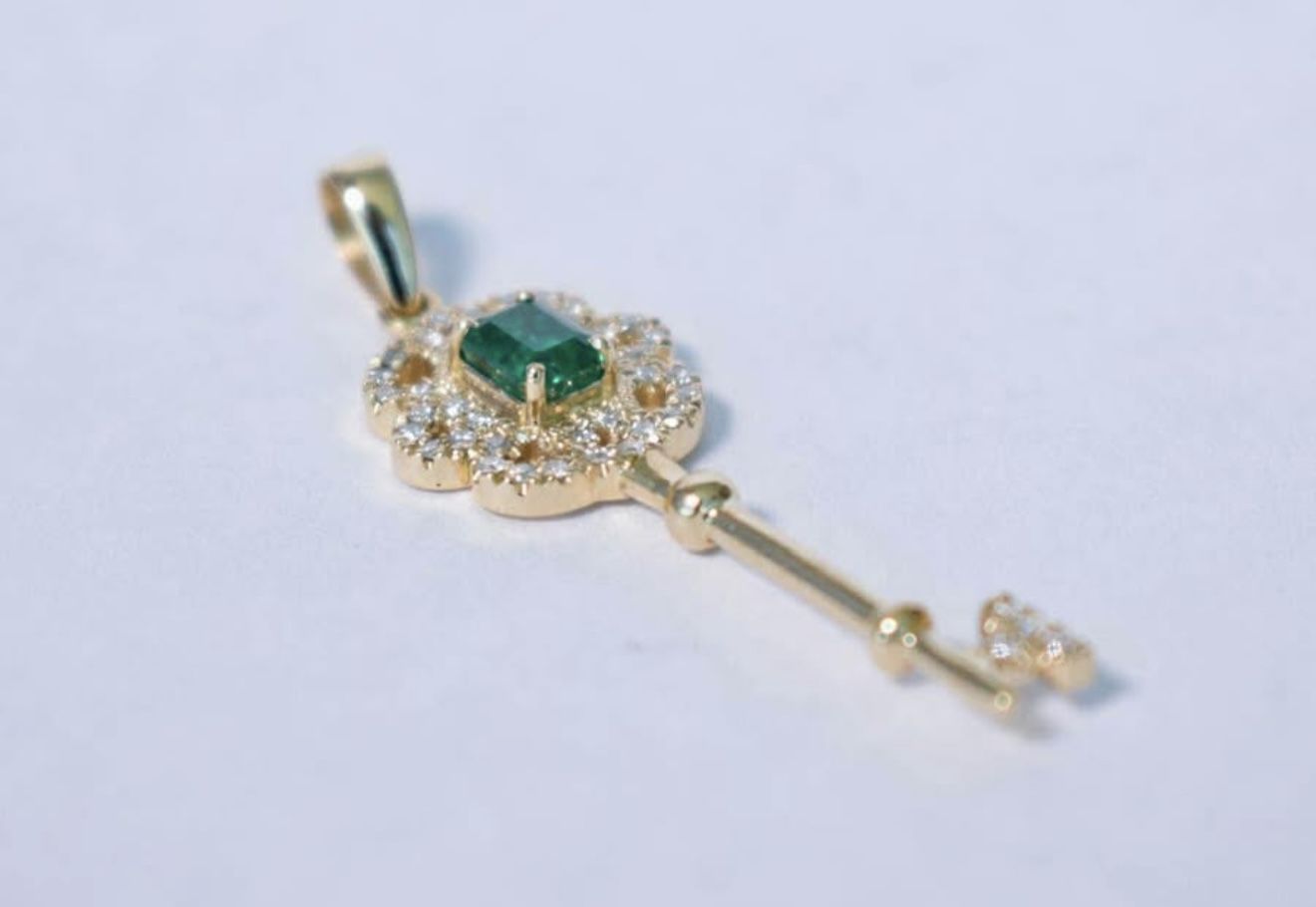 Key to Prosperity Pendant - 18K Gold with Emerald & Diamonds - GIA Certified