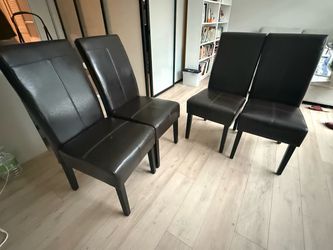 Set of 4 Dark Brown Faux Leather Dining Chairs