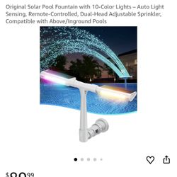Original Solar Pool Fountain with 10-Color Lights – Auto Light Sensing, Remote-Controlled, Dual-Head Adjustable Sprinkler, Compatible with Above/Ingro
