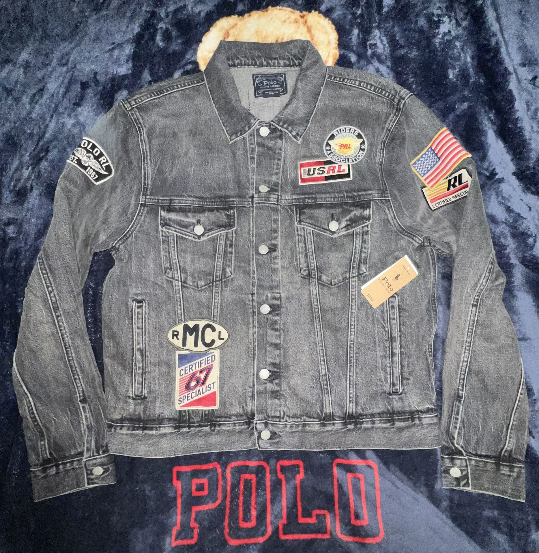 POLO RALPH LAUREN POLO 1967 USRL RIDERS PATCHES ICONIC DENIM JACKET MEN XL-2XL