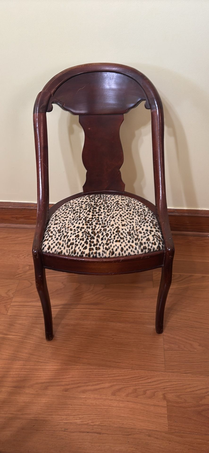 Antique Gondola Leopard Print Wood Chair FLAW