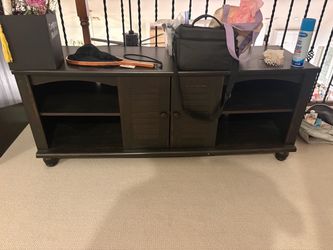 Dark Wood TV Stand with Cabinet and Shelves