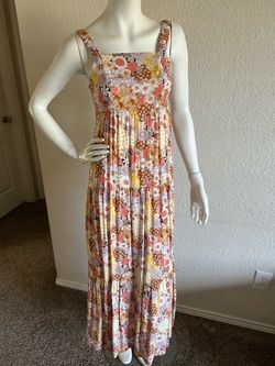 Floral Tiered Maxi Dress - Pink & Yellow size S