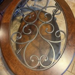 Woodframe, Glass, Wrought Iron Table (3 Tables)