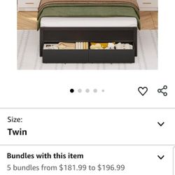 Furnulem Twin Bed Frames with Charging Station and LED Lights, Grey Upholstered Headboard with Shelves, Metal Platform Bed with 2 Under-Bed Storage (F