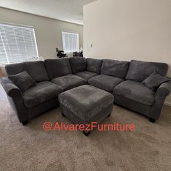 Corduroy Sectional Sofa With Ottoman