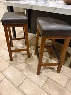 Set of 2 Backless Bar Stools with Nailhead Trim