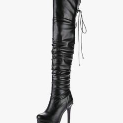 Wide Calf Thigh High Slouchy Stiletto High Heel BOOTS