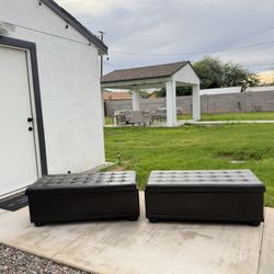 2 Leather Ottomans Tufted 
