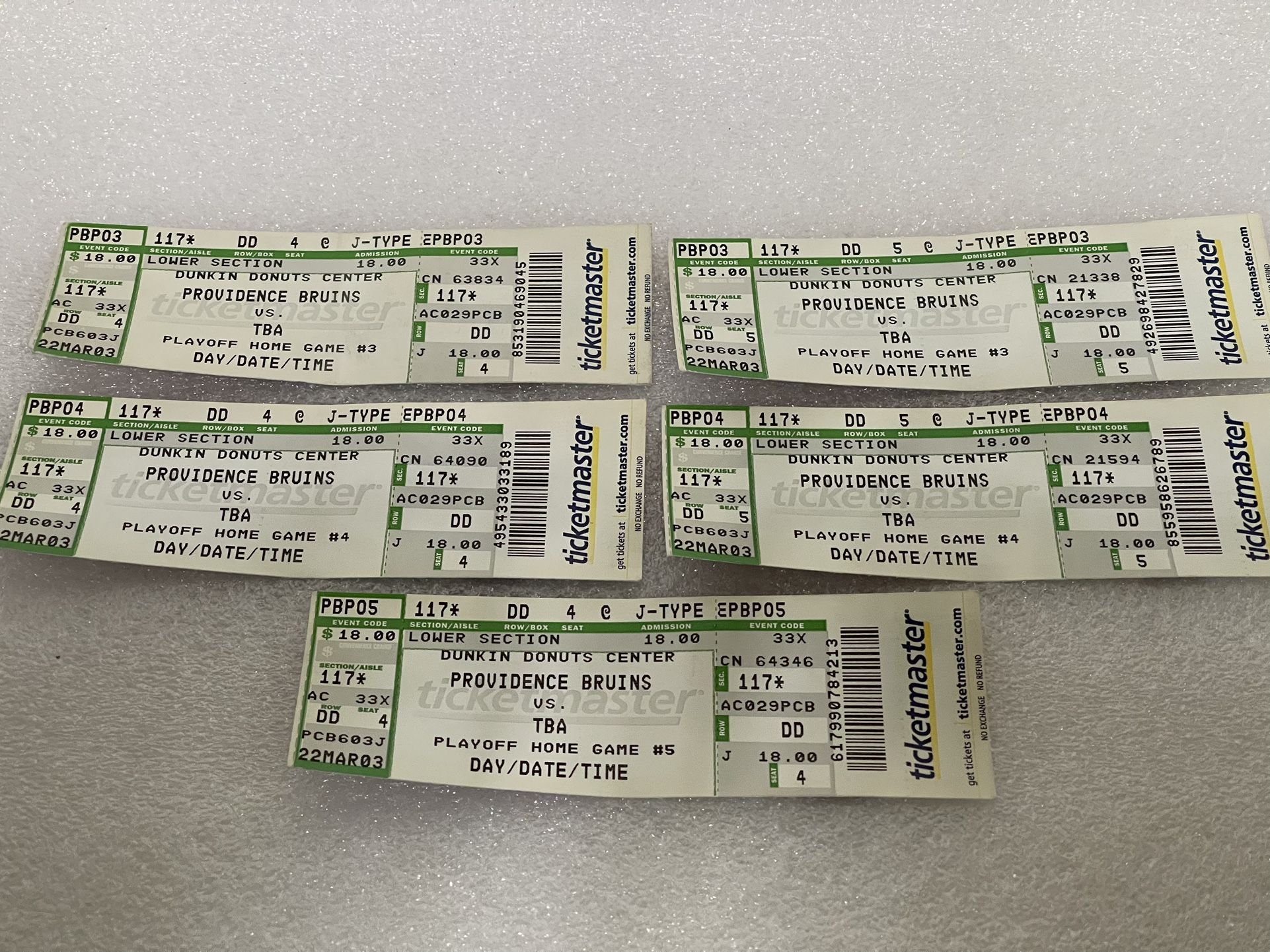 Vintage Providence Bruins Lot Of Hockey Game Tickets, From 2003