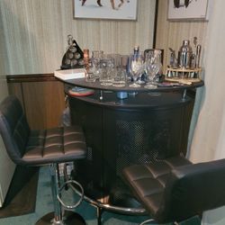 Tribesigns Bar Unit, 4 Tiers Home Bar Table with Storage and Stemware Holder, Liquor Mini Bar with Footrest and Crescent Shaped Counter for Home Pub