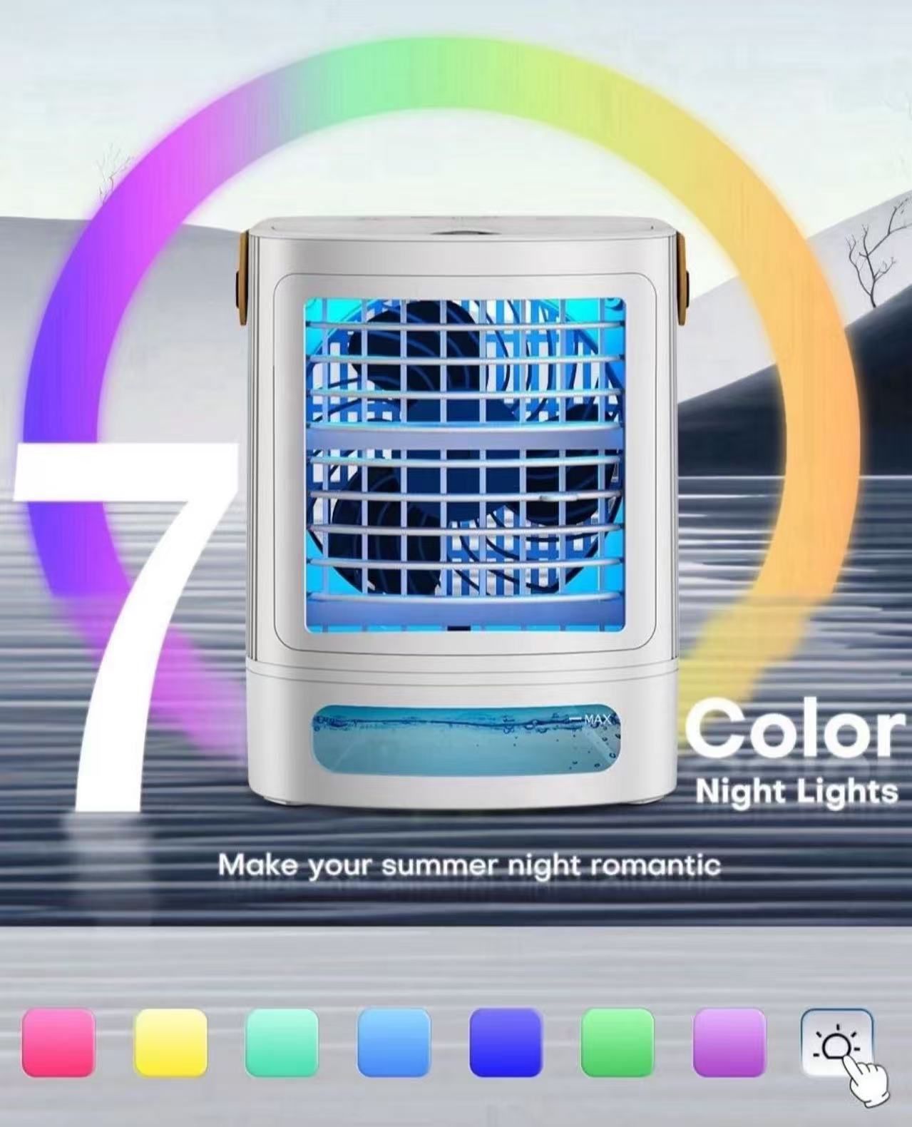 BALKO Mini Air Conditioner, 3-IN-1 Small Air Conditioner w/ 3-Level Humidify & 3 Speeds, 7-Color Night Lights, Top Fill Tank for 8H Cooling, Desk Port
