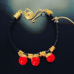 Volcano Beads In Leather And Gold Fill Bracelet 