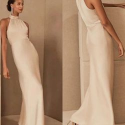 BHLDN Sachin & Babi Esme High Neck Satin Maxi Dress Size 8
