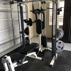 ProSpot P500  Self Spotting Smith Machine/Home gym With Bench, Lat Pull, Low Row, Weight Stack, Dip, Pull Up Bar, Pec Deck