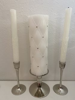 Wedding Unity Candle Set + Candle Stand Set